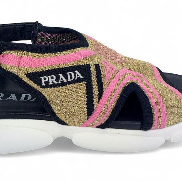 PRADA Cloudburst Pink & Beige Knit Logo Ankle Strap Slingback Sandals Si… - Picture 8 of 14